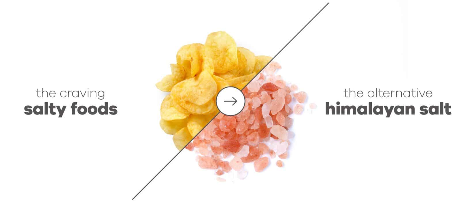 Image of potato chips with an arrow to pink himalayan salt