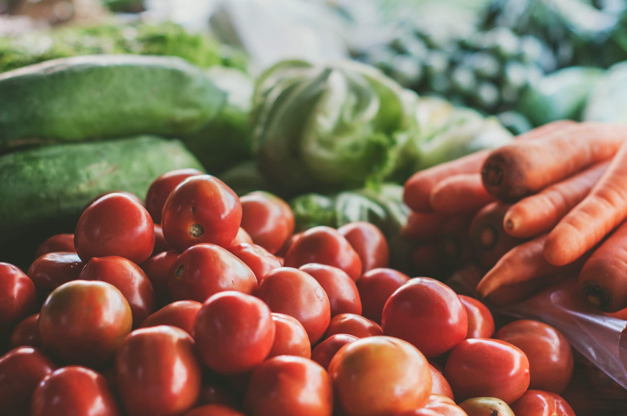 variety of vegetables including tomatoes, carrots and peppers