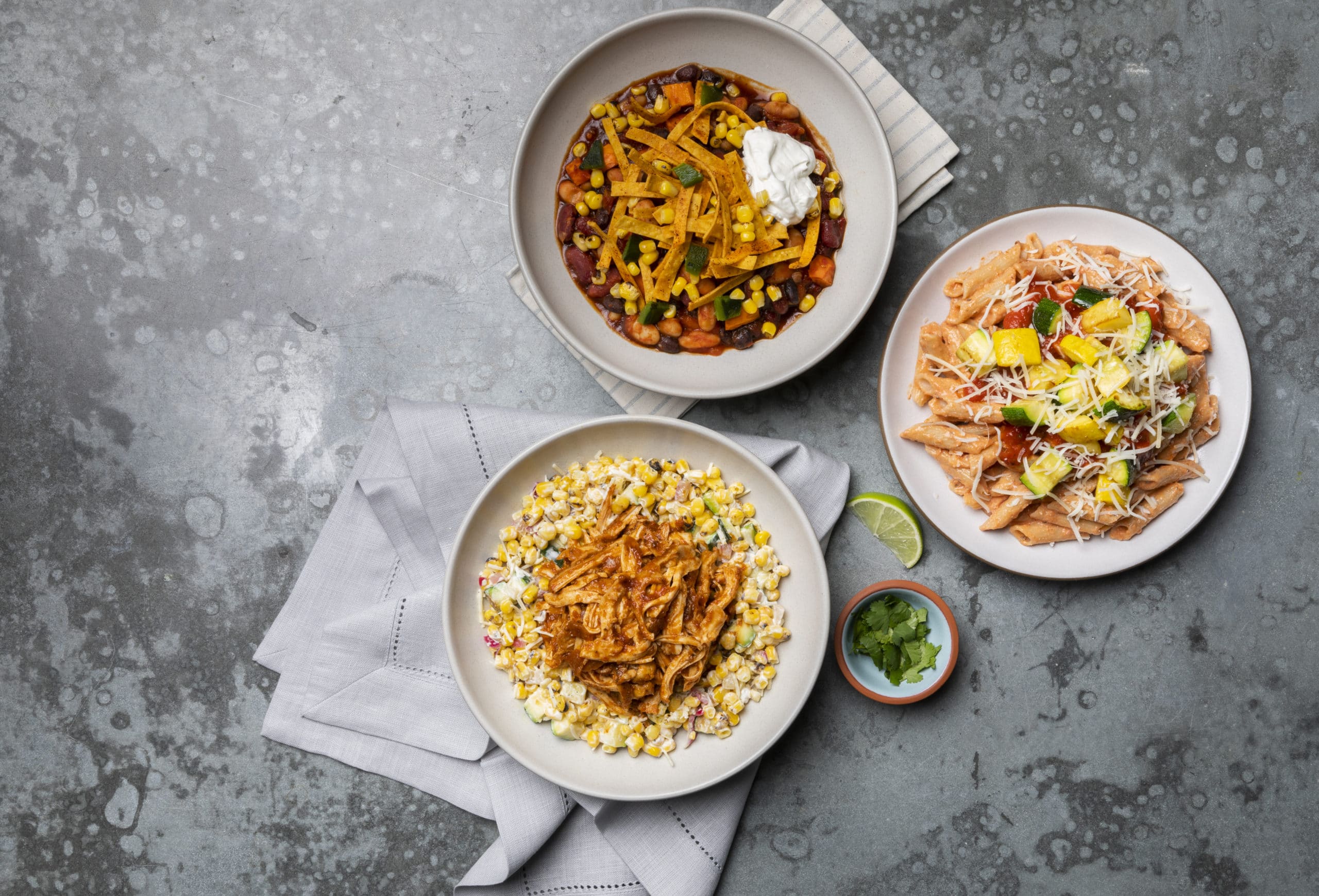 Three new Snap Kitchen meals - chili, pasta primavera, and chicken tinga with fire roasted corn