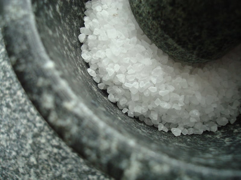 salt in a mortar and pestle