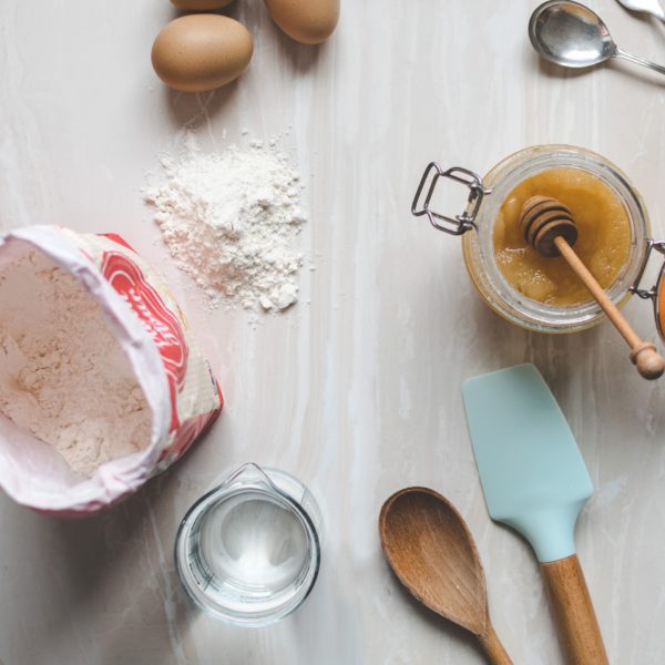 baking supplies on a white surface